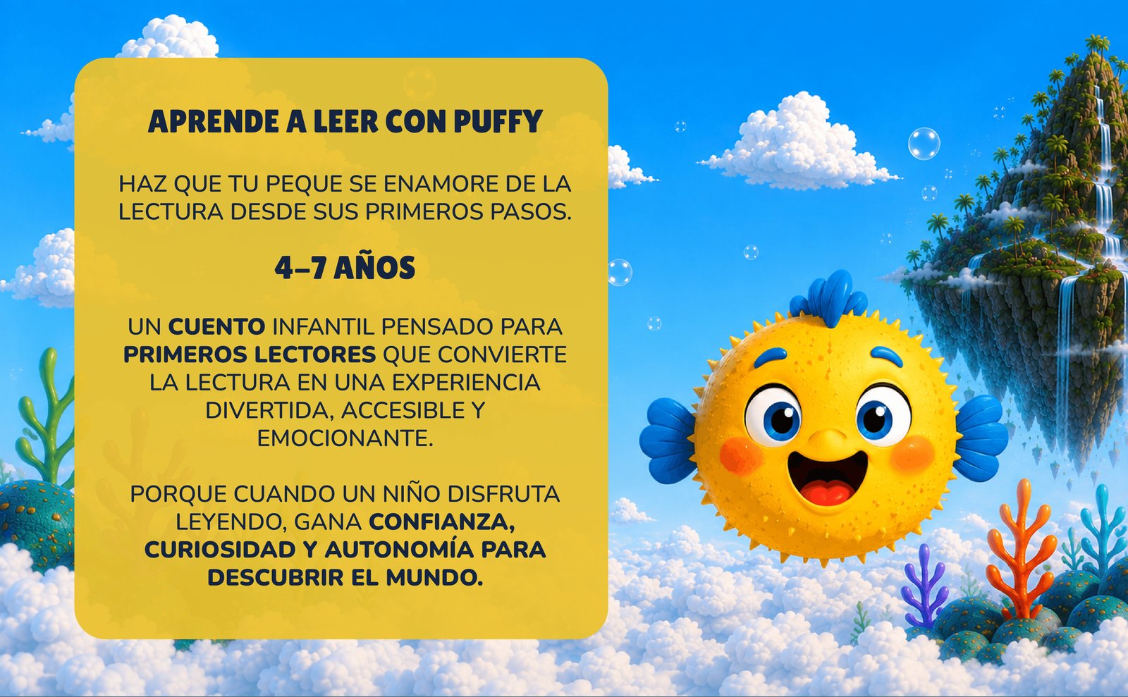 Aprende a leer con Puffy, de 4 a 7 años: un cuento infantil pensado para primeros lectores que convierte la lectura en una experiencia divertida y emocionante.